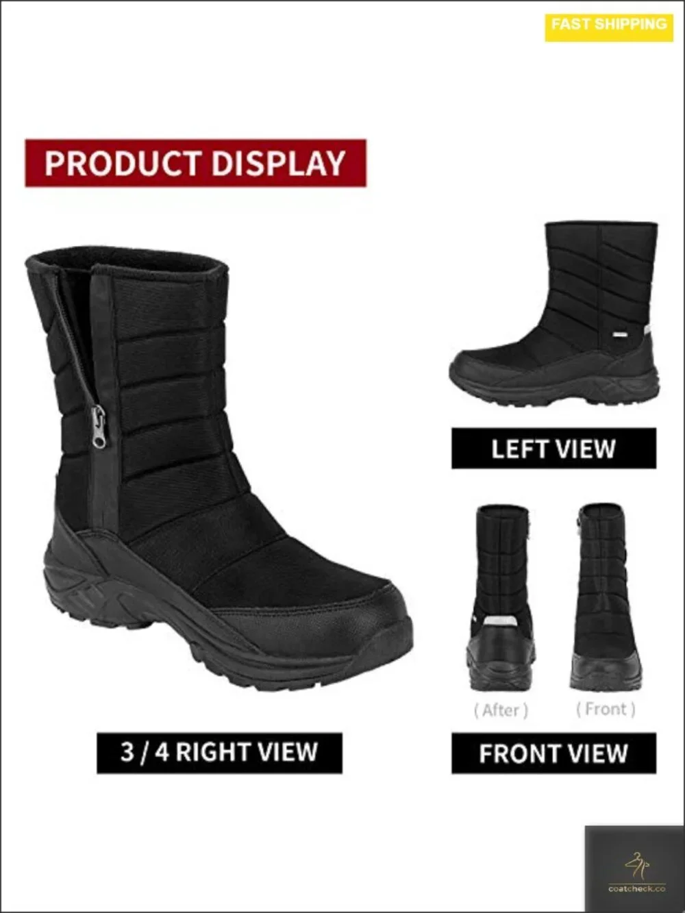 Men's Waterproof Winter Snow Boots with Fur Lining Slip On Anti-Skid
